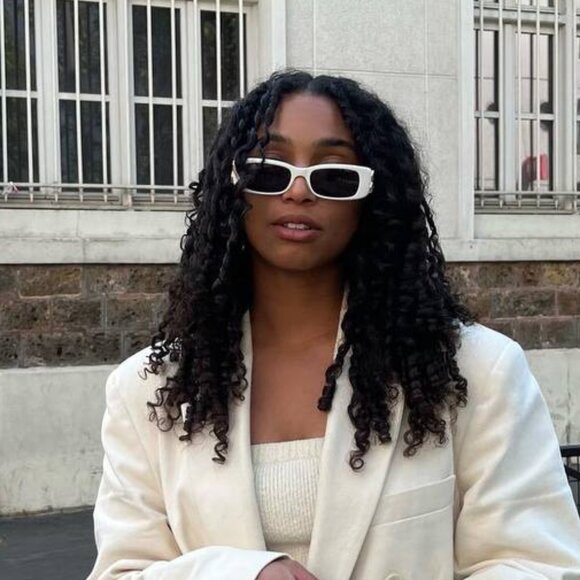 Balenciaga BB0096S 020 Sunglasses Ivory/Silver Rectangle Frame, Grey Lenses main image 12